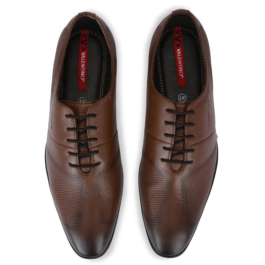 Men Premium Leather Mocca Lace-Up Formal Derby Shoes (V-Paris-55)