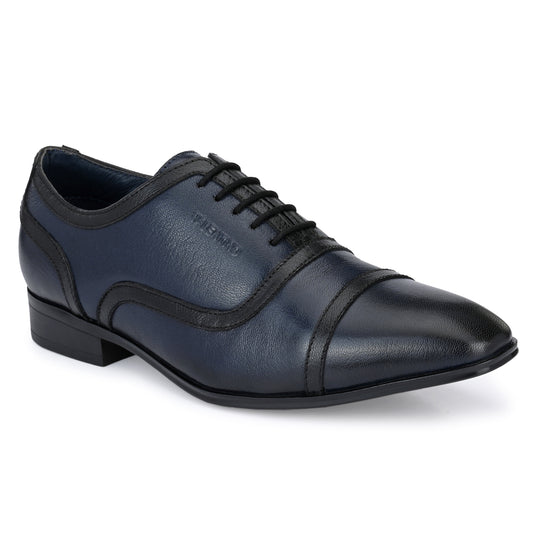 Men Premium Leather Navy Blue Lace-Up Formal Derby Shoes (V-Paris-70)