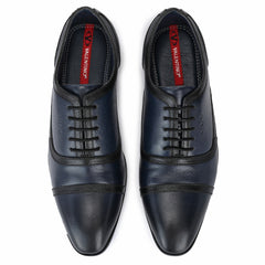 Men Premium Leather Navy Blue Lace-Up Formal Derby Shoes (V-Paris-70)