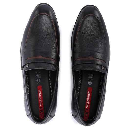 Men Premium Leather Black Slip-On Formal Shoes (Flight-01)