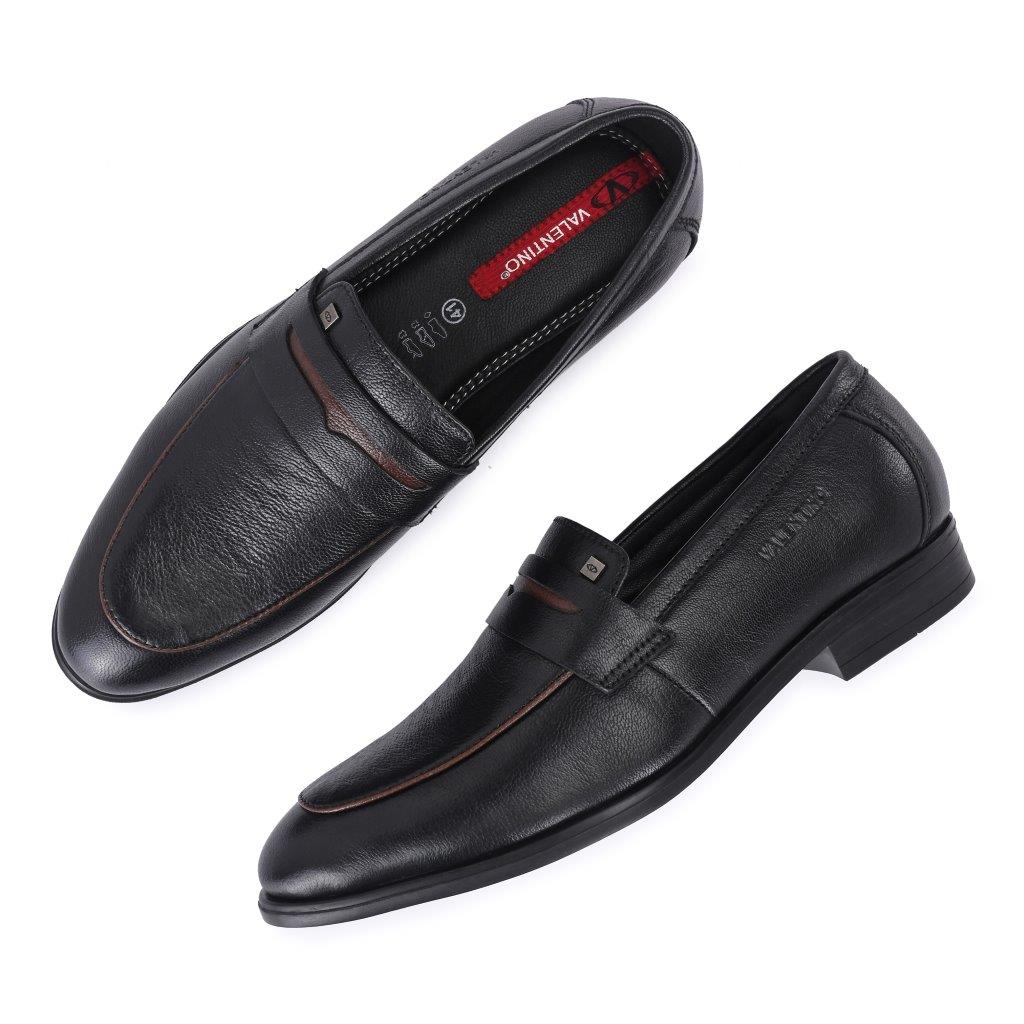 FLIGHT-01 MEN LEATHER BLACK CASUAL SLIP ON