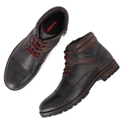 Men Premium Leather Grey Side Zipper & Lace-Up Boot (World-80)