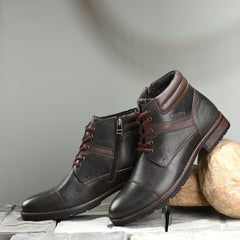 Men Premium Leather Grey Side Zipper & Lace-Up Boot (World-80)