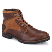 Men Premium Leather Tan Side Zipper & Lace-Up Boot (Global-81-Tan)