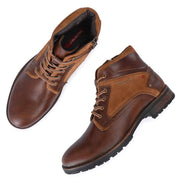 Men Premium Leather Tan Side Zipper & Lace-Up Boot (Global-81-Tan)