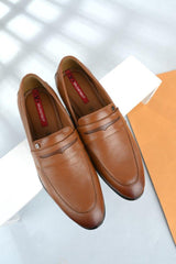 Men Premium Leather Tan Slip-On Formal Shoes (Flight-01)