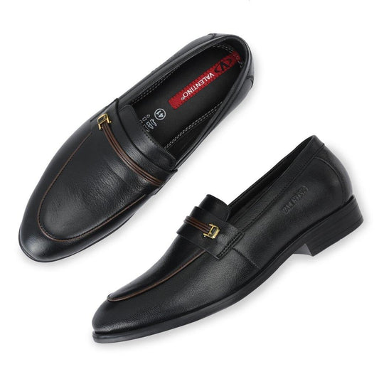 Men Premium Leather Black Slip-On Formal Shoes (Flight-06)