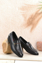 Men Premium Leather Black Slip-On Formal Shoes (Flight-06)