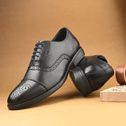Men Premium Leather Black Lace-Up Formal Derby Shoes (Cosmo-65-Black)