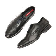 Men Premium Leather Black Lace-Up Formal Derby Shoes (Cosmo-65-Black)