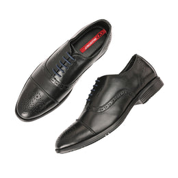 Men Premium Leather Black Lace-Up Formal Derby Shoes (Cosmo-65-Black)