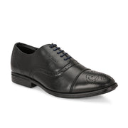 Men Premium Leather Black Lace-Up Formal Derby Shoes (Cosmo-65-Black)
