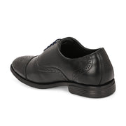 Men Premium Leather Black Lace-Up Formal Derby Shoes (Cosmo-65-Black)