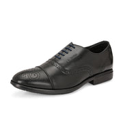 Men Premium Leather Black Lace-Up Formal Derby Shoes (Cosmo-65-Black)