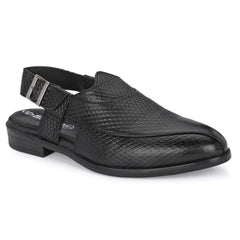 Men Premium Leather Black Ethnic Sandal (Flight-31)