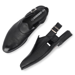 Men Premium Leather Black Ethnic Sandal (Flight-31)