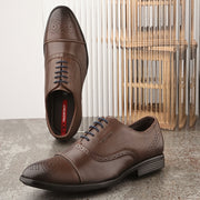 Men Premium Leather Brown Lace-Up Formal Derby Shoes (Cosmo-65-Brown)
