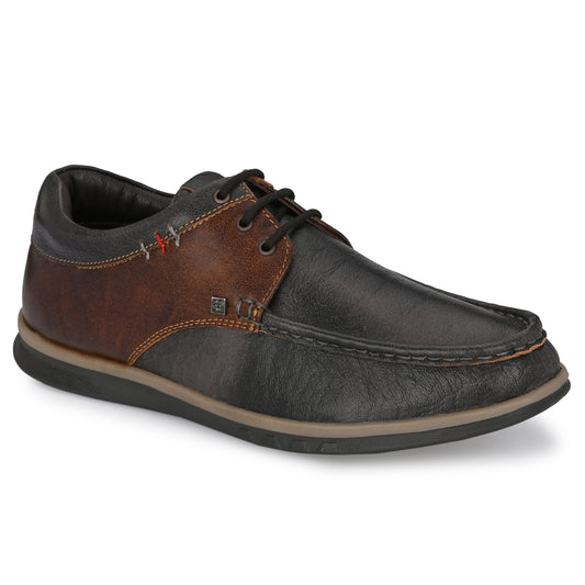 Men Premium Leather Casual Derby Shoes (Danial-55-Grey/Brown)