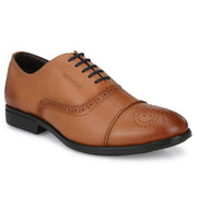 Men Premium Leather Tan Lace-Up Formal Derby Shoes (Cosmo-65-Tan)