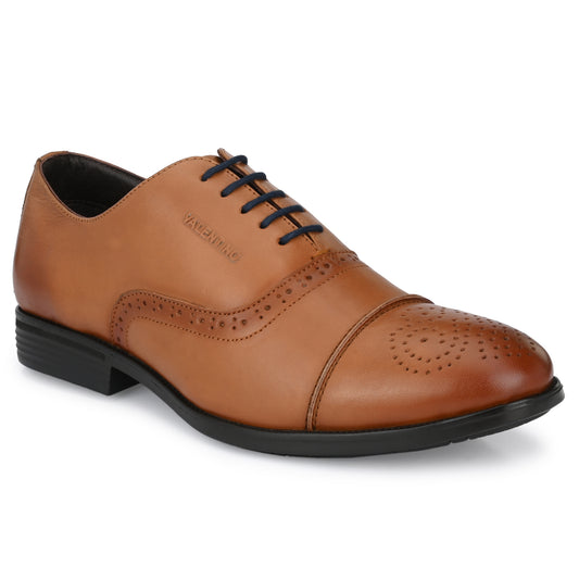 Men Premium Leather Tan Lace-Up Formal Derby Shoes (Exicom-65)