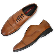 Men Premium Leather Tan Lace-Up Formal Derby Shoes (Cosmo-65-Tan)