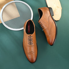 Men Premium Leather Tan Lace-Up Formal Derby Shoes (Exicom-70)