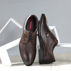 Men Premium Leather Brown Lace-Up Formal Derby Shoes (Exicom-55)