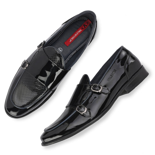 FACT-76 BLACK MEN LEATHER MONK STRAP PARTYWEAR SHOES