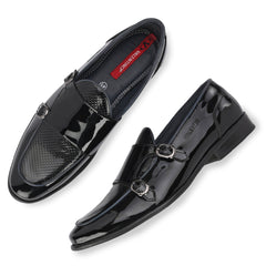 Men Premium Leather Black Monk Strap Partywear Shoes (Fact-76)