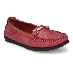 Women Premium Leather Red Formal Slip On Flexible Loafer (W-Jenia-13-Red)