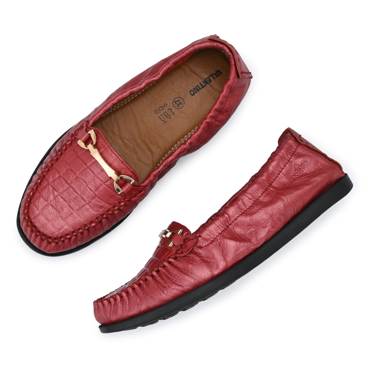 Women Premium Leather Red Formal Slip On Flexible Loafer (W-Jenia-13-Red)