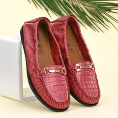 Women Premium Leather Red Formal Slip On Flexible Loafer (W-Jenia-13-Red)