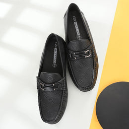 Men Premium Leather Black Casual Slip On Shoe (Churchil-02-Black)