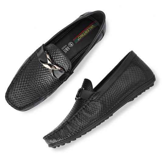 Men Premium Leather Black Slip On Loafer (Globus-25)