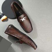 Men Premium Leather Brown Slip On Loafer (Prado-25-Brown)