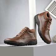 Men Premium Leather Brown Lace-Up Casual Boots (NonStop-80-Brown)