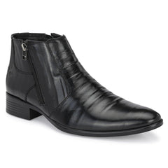 Men Premium Leather Black Formal Ankle Zipper Boot (Indus-80-Black)