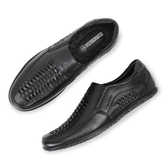 Men Premium Leather Black Slip-On Formal Shoes (Rome-40)