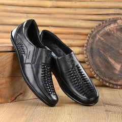 Men Premium Leather Black Slip-On Formal Shoes (Rome-40)