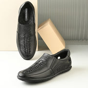 Men Premium Leather Black Slip-On Formal Shoes (CityWalker-40-Black)