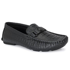 Men Premium Leather Black Casual Slip On Driving Loafers (Romson-28-Black)