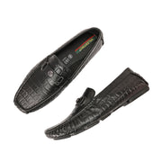 Men Premium Leather Black Casual Slip On Driving Loafers (Emporio-28-Black)