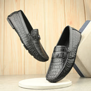 Men Premium Leather Black Casual Slip On Driving Loafers (Emporio-28-Black)