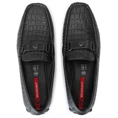 Men Premium Leather Black Casual Slip On Driving Loafers (Romson-28-Black)