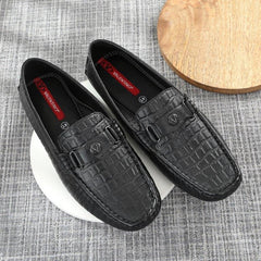 Men Premium Leather Black Casual Slip On Driving Loafers (Romson-28-Black)