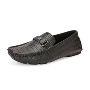 Men Premium Leather Black Casual Slip On Driving Loafers (Emporio-28-Black)