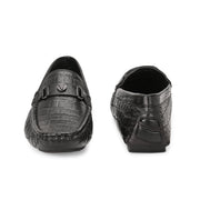 Men Premium Leather Black Casual Slip On Driving Loafers (Emporio-28-Black)