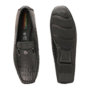 Men Premium Leather Black Casual Slip On Driving Loafers (Emporio-28-Black)