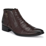 Men Premium Leather Brown Formal Ankle Zipper Boot (Pride-80-Brown)