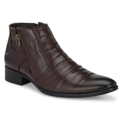 Men Premium Leather Brown Formal Ankle Zipper Boot (Indus-80-Brown)